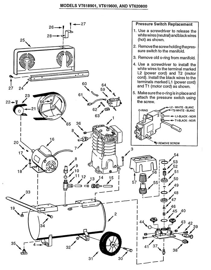 Tank Parts Diagram and Parts List for VT619600AJ  Campbell Hausfeld Compressor